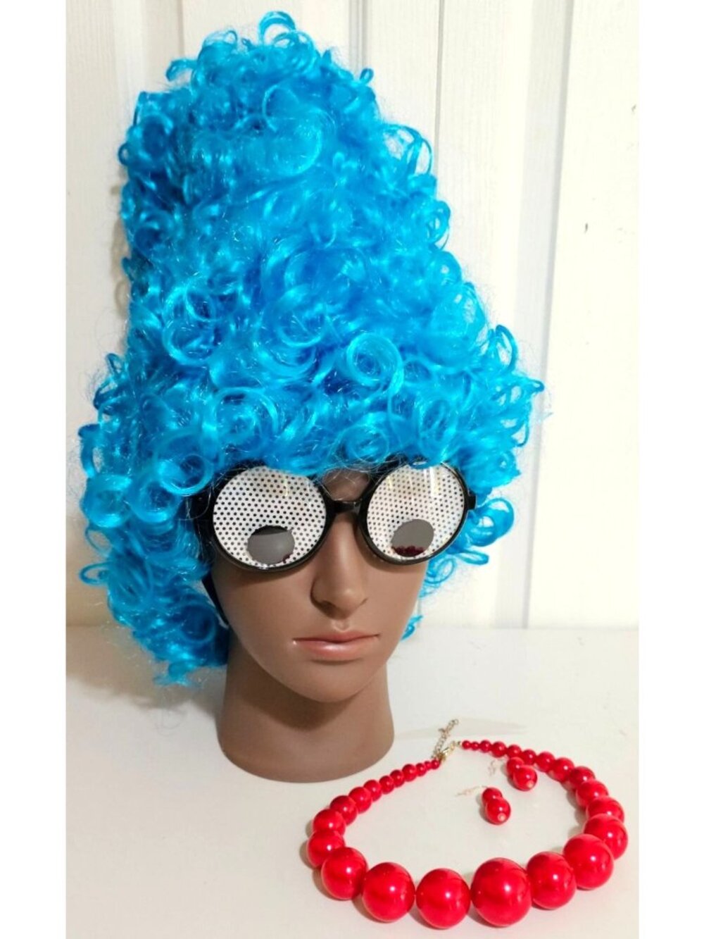 Marge Simpson Blue Beehive Wig Necklace Earrings Eyes Glasses Halloween Costume